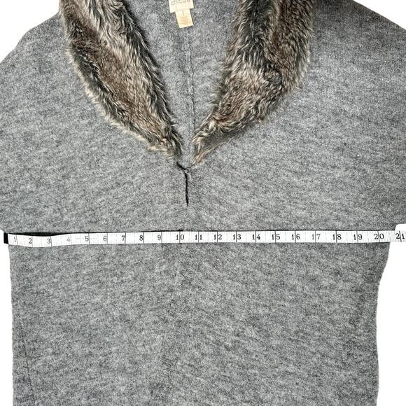 Chico’s Lillian Gray Wool Blend Faux Fur Collar Cardigan Sweater - Picture 13 of 15